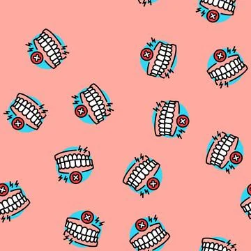 Avoiding grinding teeth oral care vector seamless pattern Stock Illustration