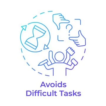 Avoids difficult tasks blue gradient concept icon Stock Illustration