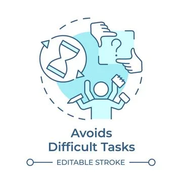 Avoids difficult tasks soft blue concept icon Stock Illustration