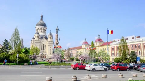 Avram Iancu Square in Cluj-Napoca 库存影片 62072053