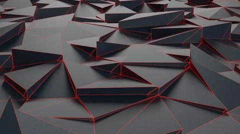 Avstract 3D render of dark futuristic broken surface with red glowing wire co Stock Photos
