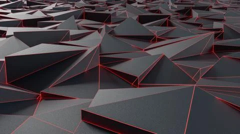 Avstract 3D render of dark futuristic broken surface with red glowing wire co Stock Photos