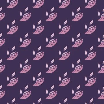 AVstract botanic seamless pattern with lilac rowan berries elements. Dark pur Illustrazione stock