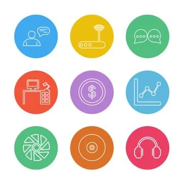 Avtar , wifi router  , message , computer table , dollar , coin , graph , whe 스톡 일러스트