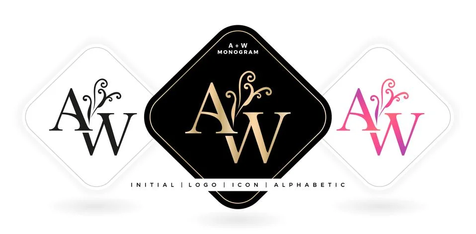 AW initial letter and graphic name, AW Wedding couple logo monogram Stock Illustration