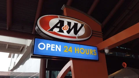 AW Restaurant 24 Hours Signage at Soekarno Hatta Airport Stock Footage 129887853