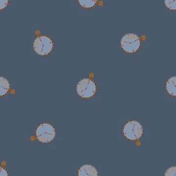 Awake reminder seamless pattern with doodle timer clock print. Navy blue pale Stock Illustration