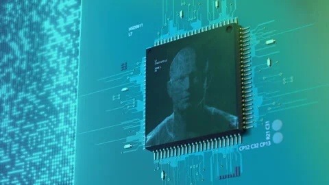 The awakening of Artificial Intelligence. Electric pulses run through Stock Footage 241311281