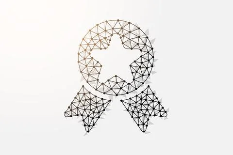 Award 3d low poly symbol with connected dots. Reward design vector illustration Stock Illustration