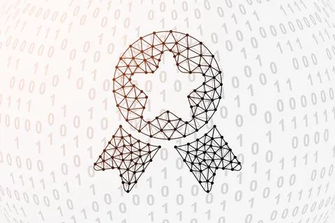 Award 3d low poly symbol with binary code background. Reward design vector Stock Illustration