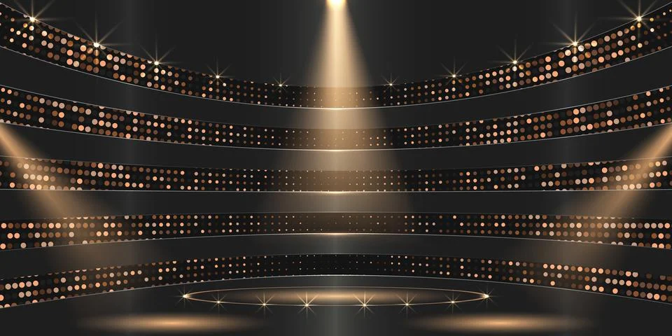Award backdrop empty stage with golden sparkle and spotlight Stock Illustration