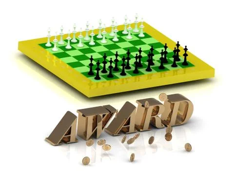 AWARD - bright gold letters money and yellow chess on white background Stock Illustration