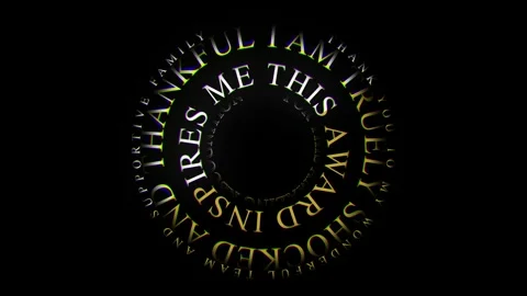 Award ceremony gratitude typography featuring circular rings of glowing text Video stock 342746966