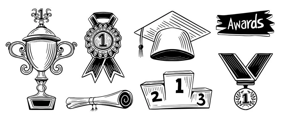 Award elements hand drawn illustrations vector Stock Illustration