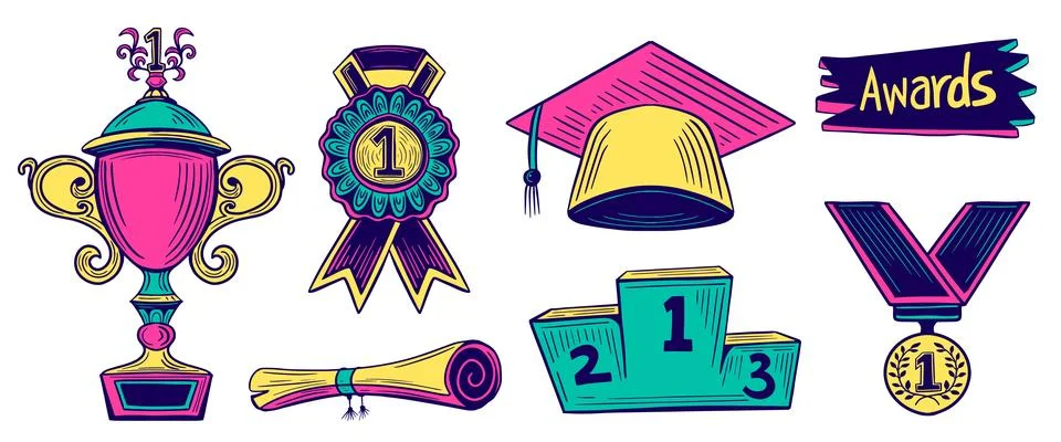 Award elements hand drawn illustrations vector Stock Illustration
