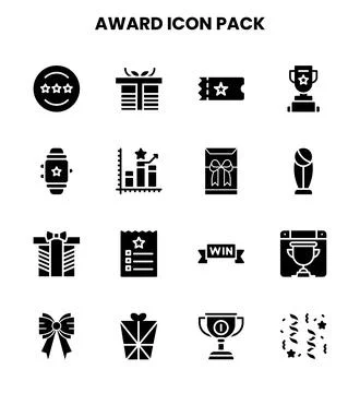 Award Glyph Vector Icons Pack Stock Illustration