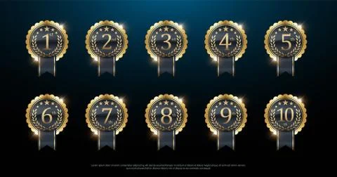 Award golden label of First, second and third winner. 1st, 2nd, 3rd, 4th, 5th Stock Illustration