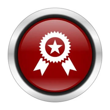 Award icon, red round button isolated on white background, web design illustr Stock Illustration