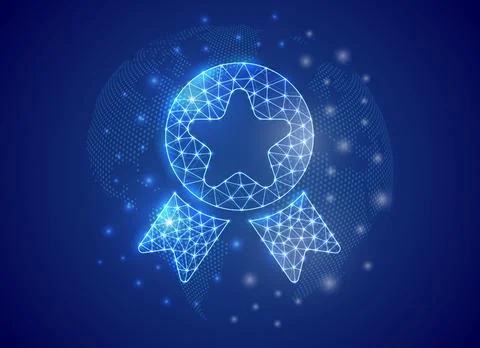 Award low poly symbol with world map background. Reward concept design Stock Illustration