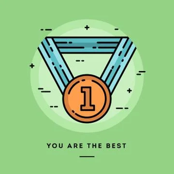 Award medal, flat design thin line banner Stock Illustration