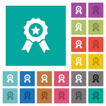 Award with ribbons square flat multi colored icons Stock Illustration