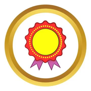 Award rosette with violet ribbon vector icon Stock Illustration