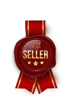 Award seal 3d realistic vector color illustration. Reward. Best seller seal with Stock Illustration