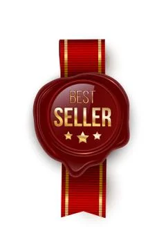 Award seal 3d realistic vector color illustration. Reward. Best seller seal with Stock Illustration