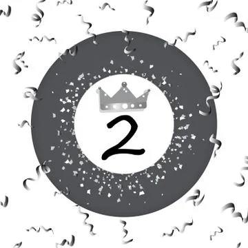 Award second place, silver and metal prize badge with paper confetti Illustrazione stock