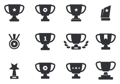 Award trophy cup icons set winner prize champion victory achievement Stock Illustration