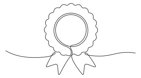 Award win ribbon continuous line art drawn. Stock Illustration