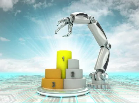 Awarded robotic hand is technological progress with cloudy sky illustration Stockillustratie