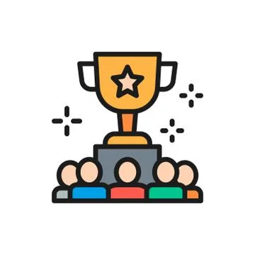 Awarding team for successful project flat color line icon. Stock-Illustration