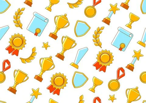 Awards and trophy pattern. Reward items for sports or corporate competitions. Stock Illustration