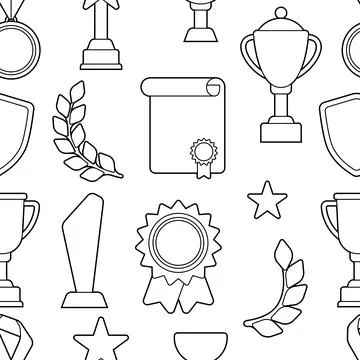 Awards and trophy pattern. Reward items for sports or corporate competitions. Stock Illustration