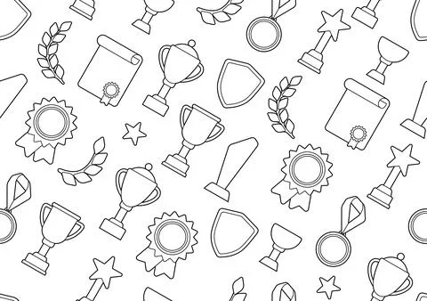 Awards and trophy pattern. Reward items for sports or corporate competitions. Stock Illustration