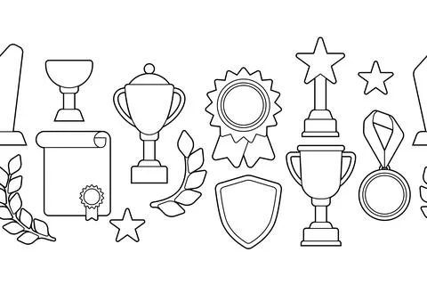 Awards and trophy pattern. Reward items for sports or corporate competitions. Stock Illustration