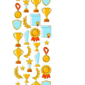Awards and trophy pattern. Reward items for sports or corporate competitions. Stock Illustration