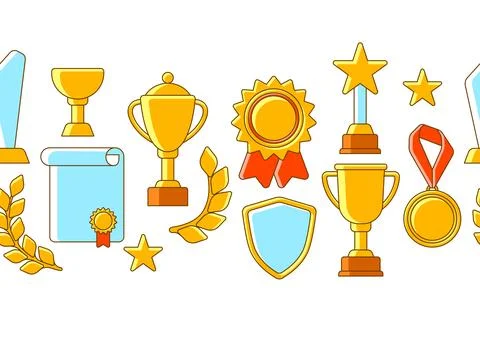 Awards and trophy pattern. Reward items for sports or corporate competitions. Stock Illustration