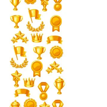 Awards and trophy seamless pattern. Reward items sports or corporate Stock Illustration