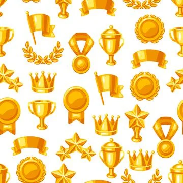 Awards and trophy seamless pattern. Reward items sports or corporate Stock Illustration