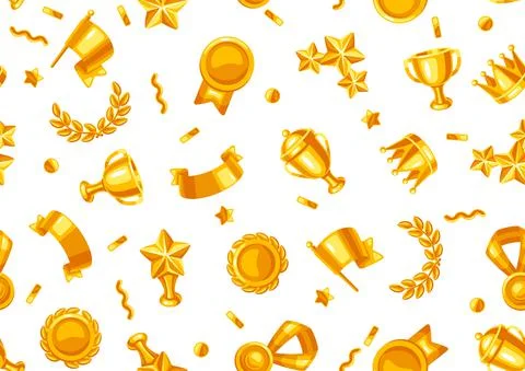 Awards and trophy seamless pattern. Reward items sports or corporate Stock Illustration