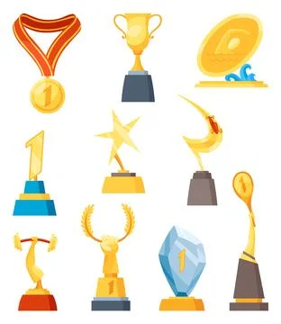 Awards cup icon set. Trophy symbol, winners cup, for first place. Champions Stock Illustration