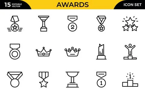 Awards line icon set. cup, medal, winner, prize, line icons vector illustra.. Stock Illustration