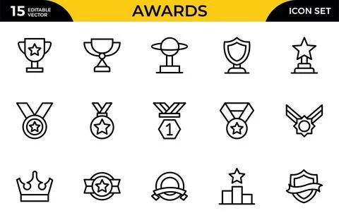 Awards line icon set. cup, medal, winner, prize, line icons vector illustra.. Stock Illustration