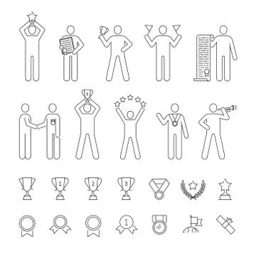 Awards, prize, winning set of vector icons outline style Stock Illustration