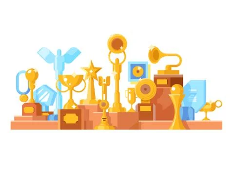Awards set design flat Stock Illustration