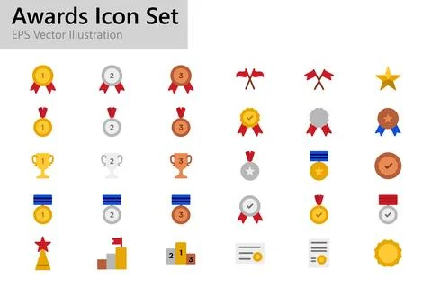 Awards vector illustration flat icons set. Stock Illustration