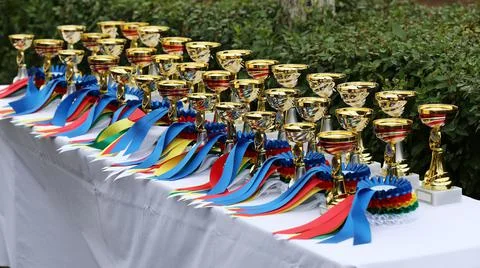 Awards waiting to be assigned after equitation event Stock Photos