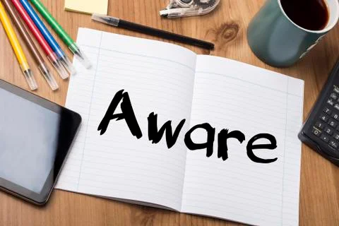 Aware - Note Pad With Text Stock Photos